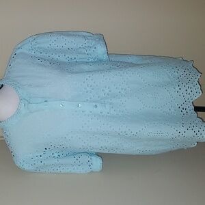 Crown & Ivy Aqua Eyelet Peasant Blouse